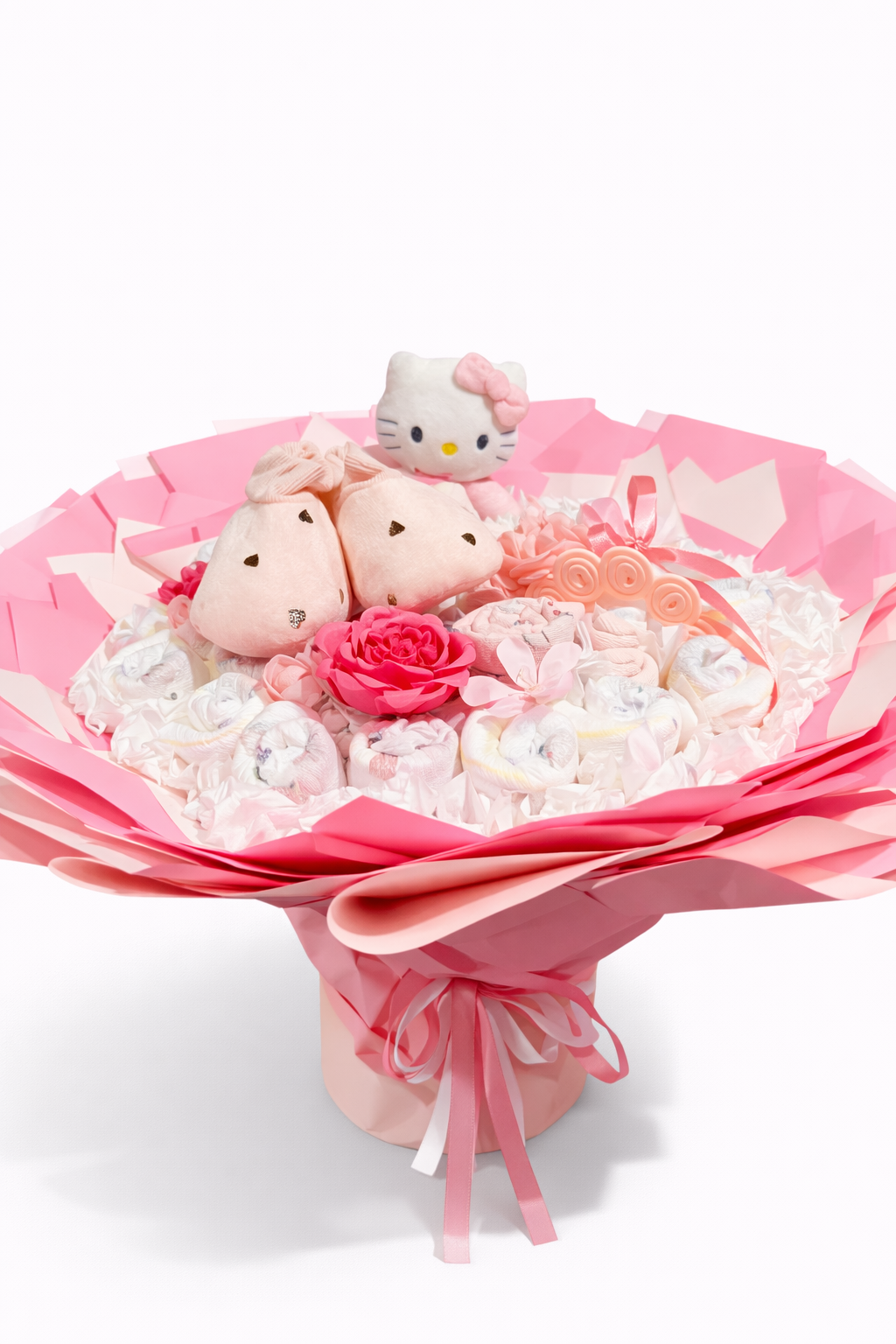 Dovana „Hello Kitty“ rožinė sauskelnių puokštė