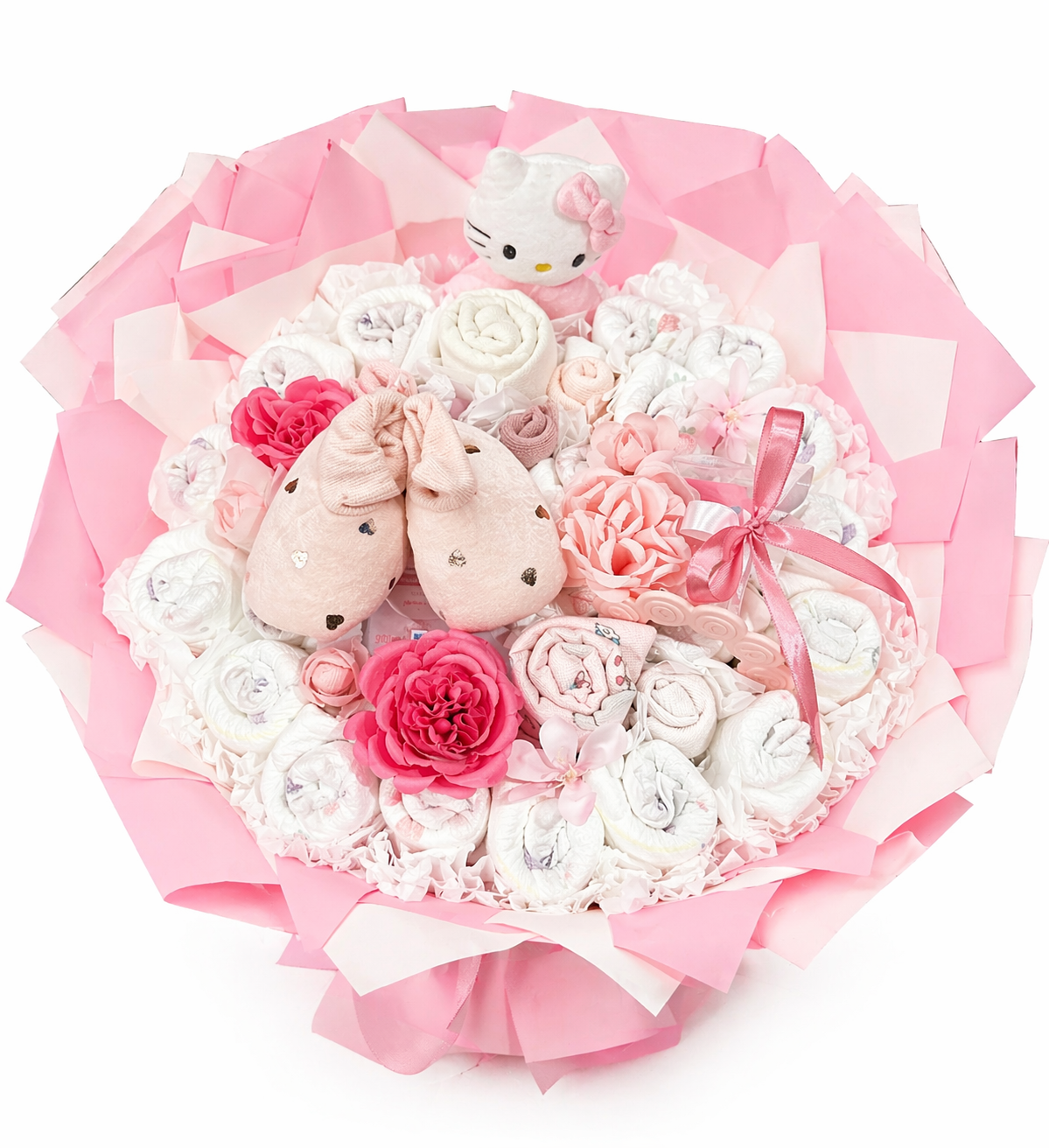 Dovana „Hello Kitty“ rožinė sauskelnių puokštė